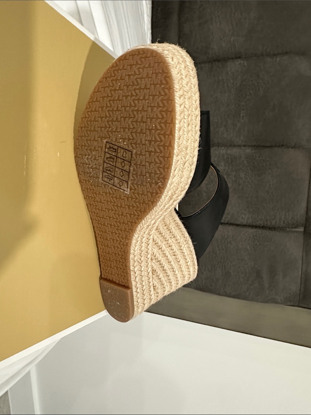 Michael Kors Black Platform Espadrille Sandal with Gold Zip Detail - Picture 2 of 3